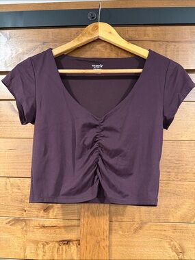 Old Navy Deep Plum Ruched V-Neck Crop Top